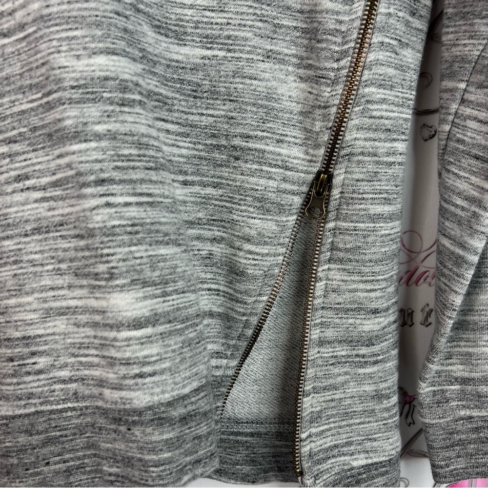 Amnesia sweater top double zippers zip up detail Heather Gray Crewneck Sweater - Picture 5 of 10